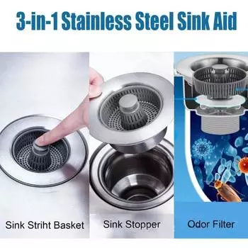 3 в 1 приспособление для мойки из нержавеющей стали, сливное сито для кухонной раковины, пробка для кухонной раковины, пробка для раковины, кухонная корзина для сливной раковины