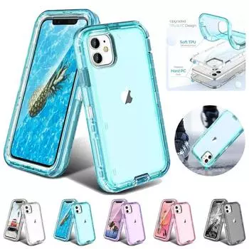 3 в 1 прочный прозрачный бронированный чехол для iPhone 16 15 14 11 12 13 Pro Max XR XS Max 7 8 Plus Otter Case Box Clear Full Protection Cover For 7Plus 8Plus серый