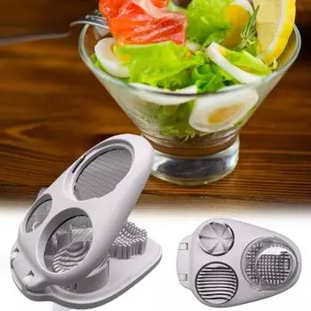 3-в-1 яйцерезка с крышкой 3 режима нарезки Многофункциональный клубничный грибной сэндвич-салат Яйца вкрутую Dicer Masher Режущий инструмент белый