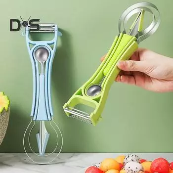 3-в-1 резак для арбуза, нержавеющая сталь, лопатка для фруктовых шариков, вилка, резак для дыни, простая в использовании вилка для арбуза, кухонная утварь для дома синий