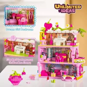 3 в 1 розовая ветряная мельница, замок серии, строительные блоки, модель дворца принцессы, сборные кирпичи, игрушки, украшения, детские рождественские подарки жёлтый/розовый