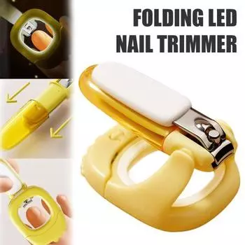 3-в-1 Щипчики для ногтей, детская пилка-триммер со светодиодной подсветкой и лупой, складной маникюрный инструмент для ухода за детьми и взрослыми жёлтый