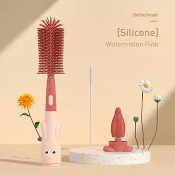 3 в 1 Силиконовая щетка для чистки детских бутылочек Щетка для чистки детских бутылочек с молоком, не царапающая щетку розовый