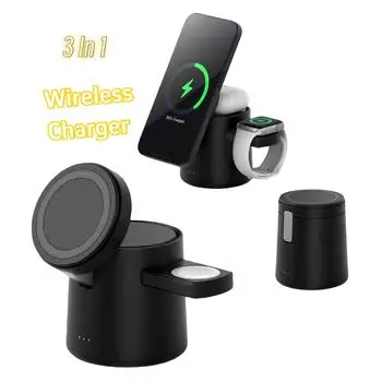 3 в 1 складное магнитное беспроводное зарядное устройство 3-станционная док-станция для быстрой зарядки держатель подставка для iPhone 16 15 14 13 Pro Max IWatch AirPods белый