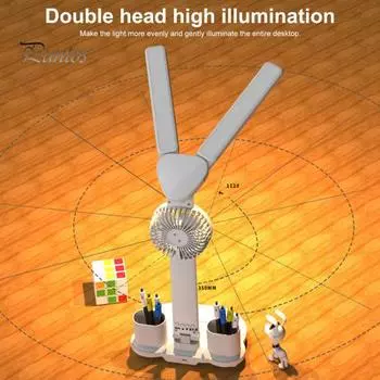 3-в-1 светодиодная настольная лампа с охлаждающим вентилятором, держателем для ручек, дизайном без мерцания, регулируемой яркостью, сенсорным управлением, многоугловым вращением, офисная настольная лампа белый
