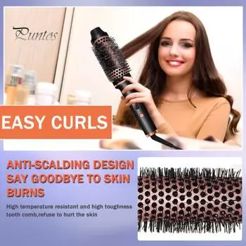 3-в-1 термощетка с ЖК-дисплеем, портативная круглая дорожная щетка с подогревом, быстрый нагрев, многоцелевая горячая щетка для завивки волос с отрицательными ионами US Plug чёрный