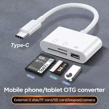 3 в 1 Тип C к USB 2.0 SD/TF Устройство чтения карт памяти OTG Адаптер Концентратор передачи данных для камеры MacBook Android Micro USB белый