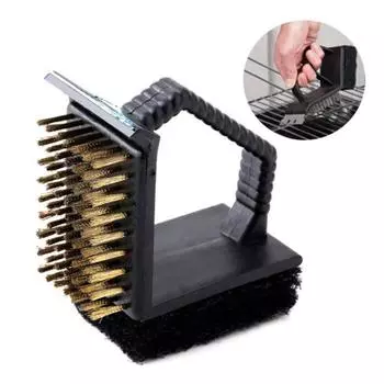 3 в 1 Тройная щетка для гриля для барбекю, медная стальная щетка для чистки, очиститель для барбекю, кухня