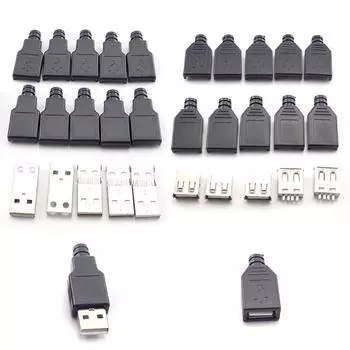 3 в 1 USB 2,0 Тип A «папа» Женский 4-контактный разъем кабеля питания с черной пластиковой крышкой Тип припоя DIY ремонт male and female