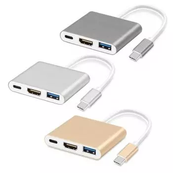 3 в 1 USB 3.1 Type C до 4K HDMI-совместимый USB 3.0-концентратор Кабель-адаптер Конвертер Разъем серый