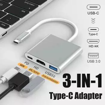 3 в 1 USB C - HDMI-совместимый адаптер USB 3.1 концентратор Type C зарядный конвертер для Samsung S23 Ultra Huawei Xiaomi ноутбук Macbook