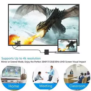 3 в 1 USB C - HDMI-совместимый адаптер USB 3.1 концентратор Type C зарядный конвертер для Samsung S23 Ultra Huawei Xiaomi ноутбук Macbook серебряный