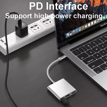 3 в 1 USB C HUB TYPE-C к адаптеру HDMI TYPE C Удлинительный кабель Конвертер USB 3.0 HDMI-совместимый адаптер для ПК, ноутбука Macbook белый