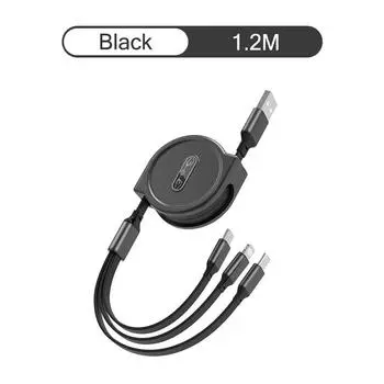 3 в 1 USB-кабель для быстрой зарядки Кабель USB Type C для iPhone Samsung Huawei Xiaomi Micro USB Lightning Cable Зарядное устройство 3in1 чёрный