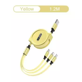 3 в 1 USB-кабель для быстрой зарядки Кабель USB Type C для iPhone Samsung Huawei Xiaomi Micro USB Lightning Cable Зарядное устройство 3in1 жёлтый