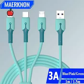 3 в 1 USB-кабель для быстрой зарядки 3A USB Type C Micro USB-кабель для iPhone 15 Pro Ipad Samsung Xiaomi Huawei Мобильный телефон Линия передачи данных