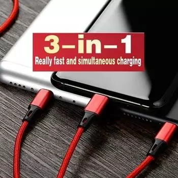 3-в-1 USB-кабель для быстрой зарядки данных и синхронизации для Android iPhone розовый