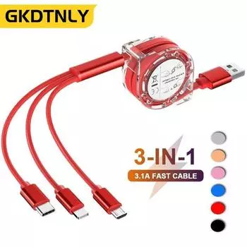 3 в 1 USB-кабель для зарядки для iPhone, кабель Micro USB и USB C, выдвижной портативный зарядный кабель для Iphone красный