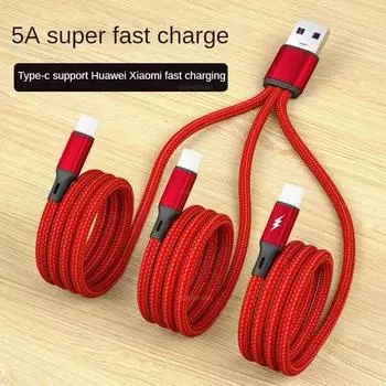 3 в 1 USB-кабель для зарядки 3 Type-C 3 Micro USB-разветвитель шнур быстрая зарядка 5A для мобильного телефона Power Bank зарядка вместе 1,2 м 0.2M/1Micro+2Type-C красный