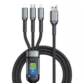 3 в 1 USB-кабель для зарядки Micro Usb Type C 66 Вт, разветвительный шнур, быстрая зарядка, несколько кабелей для передачи данных с прозрачным экраном Starry Gray (Boxed)