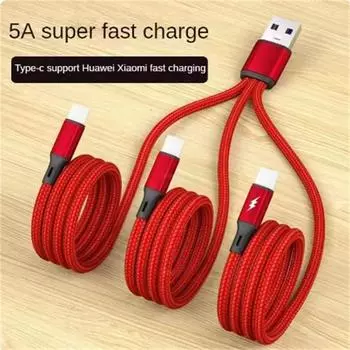 3 в 1 USB-кабель для зарядки 3 Type-C 3 Micro USB-разветвитель шнур быстрая зарядка 5A для мобильного телефона Power Bank зарядка вместе 1,2 м 1.2M