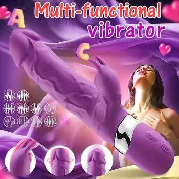 3 в 1 Вибратор с толкающим кроликом Стимуляция точки G и клитора Дилдо Секс-игрушки для взрослых 18+