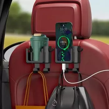 3 в 1 вешалка для спинки сиденья автомобиля крючок для хранения держатель телефона подголовник держатель для чашки подвесной кронштейн для подголовника для сумки с одеждой автомобильный набор для уборки чёрный