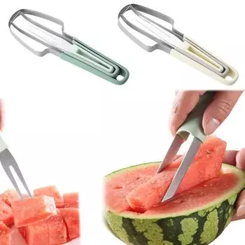 3 в 1 вилка для арбуза из нержавеющей стали, летний кухонный гаджет, инструмент для резки манго, легкий фруктовый нож, набор вилок зелёный