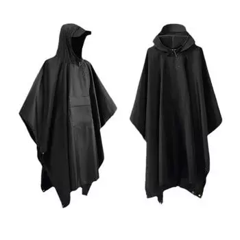 3-в-1 водонепроницаемый плащ-пончо с капюшоном, легкий мужской плащ для походов, кемпинга, чрезвычайных ситуаций One-size чёрный