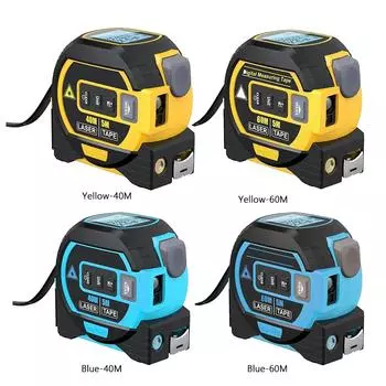 3-в-1 всемогущая линейка со светодиодным дисплеем, дальномер, многофункциональный электронный дальномер, измерительный уровень для рабочих 40M жёлтый