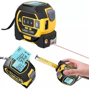 3-в-1 всемогущая линейка со светодиодным дисплеем, дальномер, многофункциональный электронный дальномер, измерительный уровень для рабочих 40M жёлтый