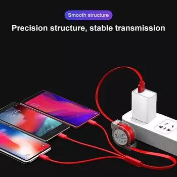 3 в 1 выдвижной USB-кабель для передачи данных для iPhone, зарядное устройство, кабель для быстрой зарядки по проводу для телефонов Android, типа C, Xiaomi, Huawei, Samsung 1 m красный