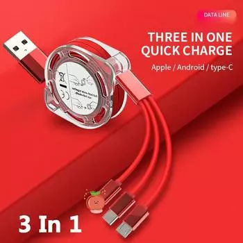 3 в 1 выдвижной USB-кабель типа C Micro USB для зарядки мобильного телефона, кабель для зарядки мобильного телефона, кабель для быстрой зарядки длиной 1 м белый