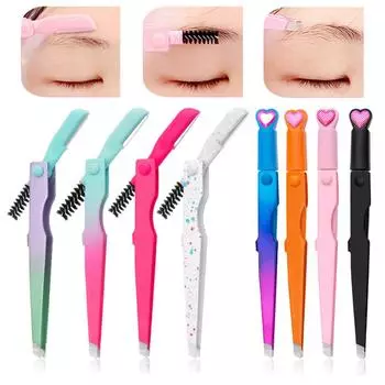 3 в 1 зажим для бровей, триммер для бровей с кистью, многофункциональный цветной пинцет из нержавеющей стали, инструменты для макияжа 2 in1