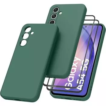 [3 в 1] Жидкий силиконовый чехол с 2 шт. защитной пленкой из закаленного стекла для Samsung Galaxy A54 A34 A14 5G A24 A25 A35 A55 A12 A13 A53 Противоударный чехол Galaxy M32 5G белый