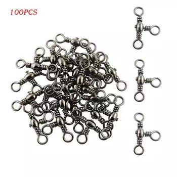 3 Way 100pcs Cross Line Barrel Fishing Swivels Tturn Triple Swivel Connectors 10# 14mm