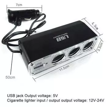 3 Way Multi Socket Car Cigarette Lighter Splitter USB USB Adapter 12V/24V BX Plug With DC Port Triple Charger F7U9