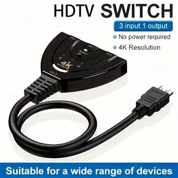 3 входа 1 выход HDMI-переключатель-сплиттер 4K 1080P HDMI-совместимый переключатель для PS4 XBOX DVD HDTV TV Box чёрный