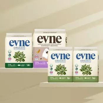 3 вида гигиенических прокладок Evene из органического хлопка (средняя 16P*2 упаковка, большая 14P*1 упаковка, ночная средняя 6P*1 упаковка),Корейские женские товары