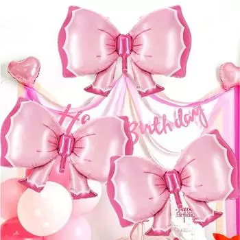 3 воздушных шара с розовыми бантами в стиле принцессы - самоклеящаяся алюминиевая фольга, подходит для свадьбы, помолвки, Дня святого Валентина, украшения на день рождения