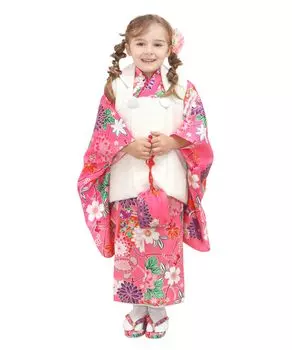 3 Year Old Girls Kimono Set Cloth Plain Cloth Accessories Full Set 753 Dreaming Peach Purple [KYOETSU] Shichi-Go-San (5. Flower, 90-100cm)