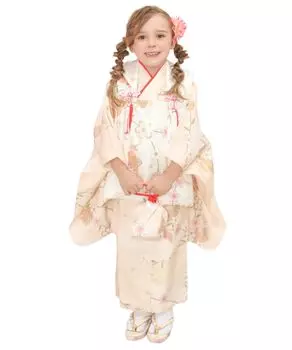 3 Year Old Kimono Set Girl Dull Orange Autumn Cherry [KYOETSU] Shichi-Go-San (3.Pale Blossoms)