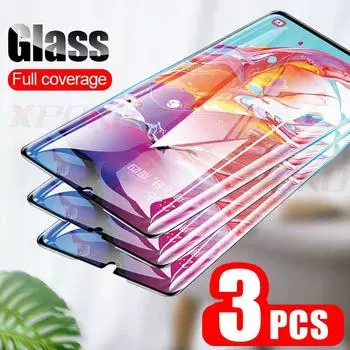 3 закаленное стекло для Samsung Galaxy A10 A20 A30 A40 A50 A70 S10E A30S A51 A52 A22 A32 A53 A13 A12 Защитная пленка для экрана полное покрытие 3* Samsung A71 чёрный