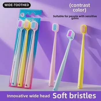 3 зубные щетки с мягкой щетиной, дизайн с 48 отверстиями, цвета макарон, для пар - в наличии