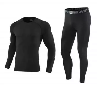 3A 2024 XIN Мужская футболка с круглым вырезом и длинным рукавом Полная длина Колготки Компрессионный комплект спортивной одежды L чёрный