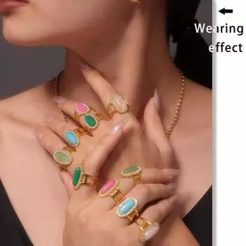 3A Кольцо-открывашка из натурального камня с инкрустацией из циркона, титановая сталь 316, покрытая 18-каратным золотом, регулируемое No. 7