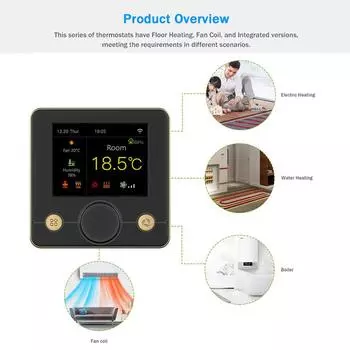 3A Smart WiFi Фанкойл Термостат с цветным ЖК-дисплеем RGB Интеллектуальный термостат Крытый