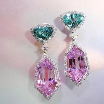 3A Zircon Pink Element Imitation Crystal Earrings, Simple Temperament Long Women S Earrings