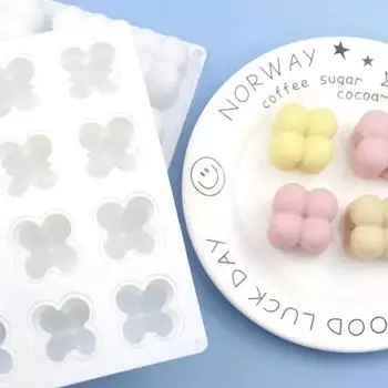 3D 12 Cavity Small Cube Candle Mold Mousse Cake Mold Baking Silicone Cake Mold DIY Handmade Soap Candle Making Craft Supplies белый