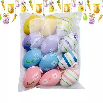 3D 12 шт. Красочные пасхальные яйца подвесные украшения, расписанные вручную цветочные узоры пластиковые яйца DIY поделки украшения полосатые цветы в горошек One Size